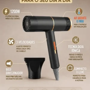 Secador De Cabelo Iônico Portátil 1200w Quente Frio Turbo - Imagem 5