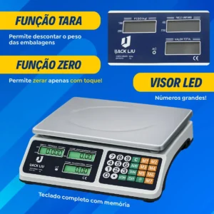 Balança Comercial 40kg Display Duplo Digital Hw Cálculo De Preço E Bateria Recarregável Para Mercado Cozinha Açougue - Imagem 8