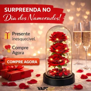 Rosa Eterna Vermelha Em Cúpula Iluminada Presente Dia Das Mães E Dia Dos Namorados Decoração Romântica Delicada Vapt Vupt - Imagem 5