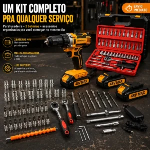 Parafusadeira Furadeira De Impacto 2 Baterias + Kit 46 Peças - Imagem 7