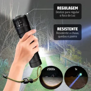 Lanterna Tática 2km Mais Forte Do Mundo Recarregável Potente - Imagem 3