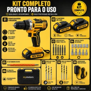 Parafusadeira Furadeira 48v Profissional 2 Baterias Sem Fio - Imagem 5