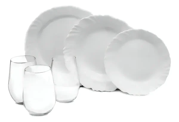 Aparelho De Jantar Pétala 24 Peças Duralex Opaline Cor Branco Liso