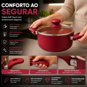 Jogo De Panelas Cerâmico Antiaderente Indução Fogão 5 Peças - Imagem 8