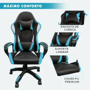 Cadeira Gamer Barata Ergonômica Python Fly Couro Sintético Cor Azul - Imagem 5