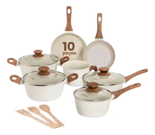 Jogo De Panelas Indução Gourmet Antiaderente Cerâmica Premium Mármol 10 Peças Mimo Style