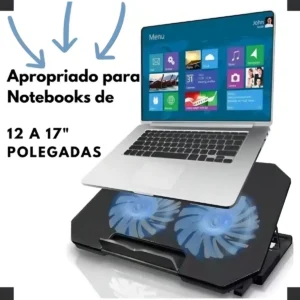 Suporte Base Refrigerada 2 Coolers Ventoinhas Resfriar Notebook Ventilação Silenciosa Ajustável Até 17 Pol Usb Cor Preto Led Azul - Imagem 6