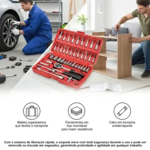 Kit 46 Ferramenta Jogo Chave Catraca Repara Moto Carros - Imagem 5