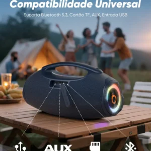 Caixa de Som Basike 80W Bluetooth Portátil com RGB e Bateria 10h - Imagem 5