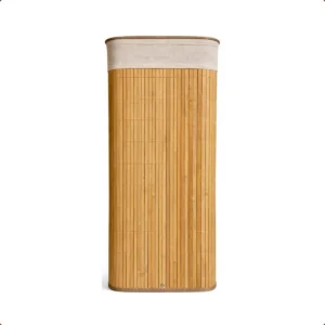Cesto de Roupa Bambu Retangular de 72L com Tampa e Forro de Linho - Imagem 6
