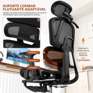 Cadeira Ergonomica,Cadeira Escritorio FivDaily L780, Giratória Reclinável 145°, Encosto Elevável Ajustável, Lombar Flutuante, Cabeça 8D, Braços 5D, Base Aço, Apoio Para Pés Para Home Office, Preto - Imagem 5