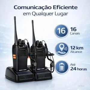 Walkie Talkie Rádios Comunicador KIT COM 2 Unidades Radinho walk talk COMPLETO Fone Microfone e Acessórios - Radio De Comunicação Longo Alcance Comunicação Segura Com 16 Canais - Imagem 5