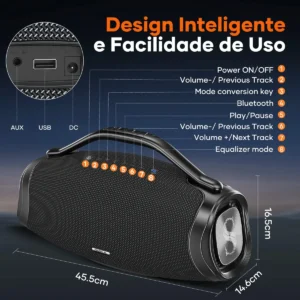 Caixa de som bluetooth 200w 39000mah eq ipx6 Sabala DRa-909 cor preto - Imagem 7