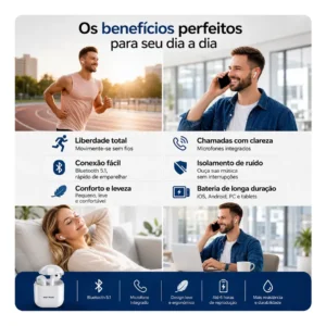 Fone De Ouvido Bluetooth Sem Fio Bateria de Longa Duração Pro 4 Branco Conecta Rápido Fast Plug Com Case Carregador E Microfone - Imagem 7