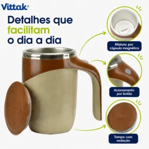 Vittak Caneca Mixer Elétrica Copo Mistura 380ml Com Tampa - Imagem 5
