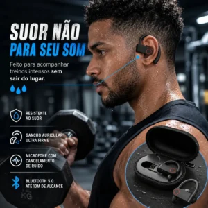 Fone De Ouvido Bluetooth Sem Fio Tws Esportivo Compatível Com iPhone Samsung Xiaomi Motorola Celular Android Academia Caminhada Esporte Tipo Gancho Preto Boyu Cell - Imagem 7