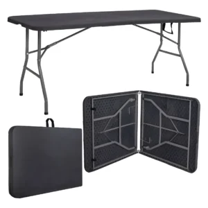 Mesa Dobrável Vira Maleta Com Alça Portátil 1.80m Para Camping Pesca Jardim Área Externa Ou Interna Salão De Festas Gourmet Cor Preto Luvinco - Imagem 1