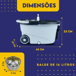 Mop NYBC Mop Giratório Plus com balde centrífuga Cinza - Imagem 2