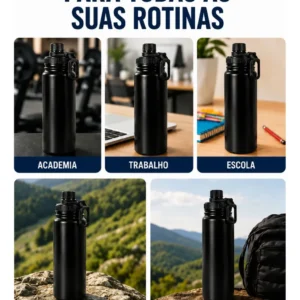 Garrafa Térmica 800ml Água Azarte Inox Academia Com Alça - Imagem 8