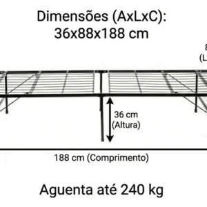 Cama Base Aço Dobrável Até 240kg 1,88m Solteiro Preto - Imagem 2