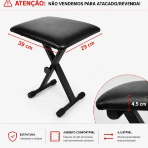 Banco Banqueta Piano Teclado Konig Regulável Portátil Em X - Imagem 3