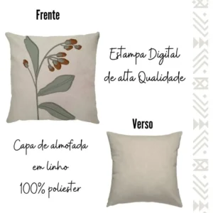 Kit 4 Capas De Almofada Linho Folhas Terracota Luxo 43x43cm Cru Estampada Folhagens - Imagem 7