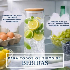 Jarra De Vidro Borossilicato 1,2 L Com Tampa Bambu Vedação Hermética Para Sucos Água Pítia - Imagem 5