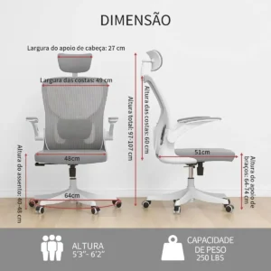 Cadeira Escritório Gamer Ergonômica Reclinável Giratoria 360 - Imagem 7