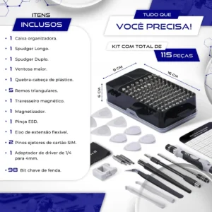 Kit Chave Precisão Profissional 115 Peças MagnéticoManutenção Celular Notebook Jogo Compacta Multiuso iPhone Computador Vídeo Game Tablet Philips FendaTorx Y Nixzen - Imagem 6