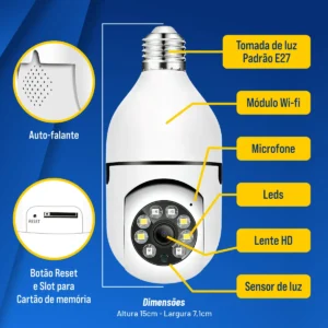 Câmera de Segurança IP Wi-Fi Lâmpada E27 HW 360° Full HD com Visão Noturna e Áudio - HW - Imagem 8