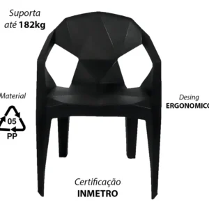 Kit Mesa Plástico Quadrada Preta Jr Plasticos Com 4 Cadeiras Diamond - Imagem 6