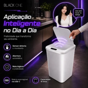 Lixeira Inteligente Automática Smart 16l Branco Recarregável Sensor Banheiro Cozinha Moderna - Imagem 4