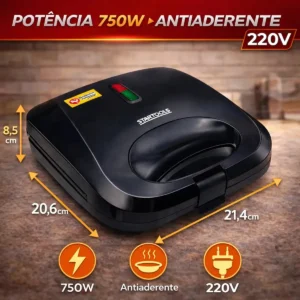 Sanduicheira Grill Elétrica Antiaderente 750w Preto 110/220v - Imagem 8