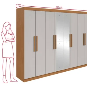 Guarda-roupa Casal Easy Slim 8 Portas C/ Espelho Amendoa/off - Imagem 4