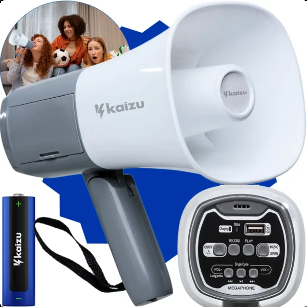 Megafone de Mão Kaizu Profissional Recarregável USB Com Sirene e Gravador