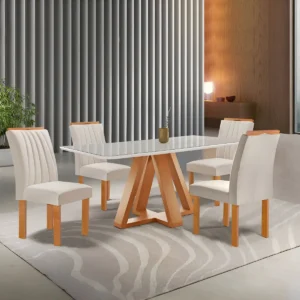 Conjunto Mesa Tampo Smart Plus Vidro Kyra 120cmx90cm 4 - Imagem 1