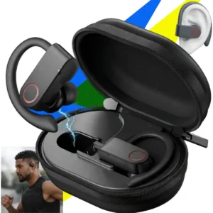 Fone De Ouvido Bluetooth Sem Fio Tws Esportivo Compatível Com iPhone Samsung Xiaomi Motorola Celular Android Academia Caminhada Esporte Tipo Gancho Preto Boyu Cell - Imagem 1