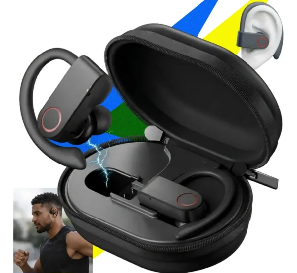 Fone De Ouvido Bluetooth Sem Fio Tws Esportivo Compatível Com iPhone Samsung Xiaomi Motorola Celular Android Academia Caminhada Esporte Tipo Gancho Preto Boyu Cell