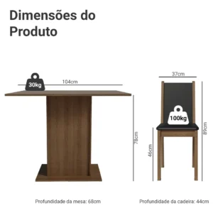 Sala De Jantar Madesa Talita Mesa Tampo Madeira 4 Cadeiras Cor Rustic/Preto/Sintético Preto Desenho do tecido das cadeiras Liso - Imagem 4