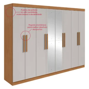 Guarda-roupa Casal Easy Slim 8 Portas C/ Espelho Amendoa/off - Imagem 6
