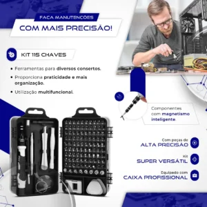 Kit Chave Precisão Profissional 115 Peças MagnéticoManutenção Celular Notebook Jogo Compacta Multiuso iPhone Computador Vídeo Game Tablet Philips FendaTorx Y Nixzen - Imagem 3