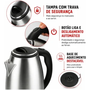 Chaleira Elétrica 1,8l 127v Coador Ecológico Reutilizável - Imagem 5
