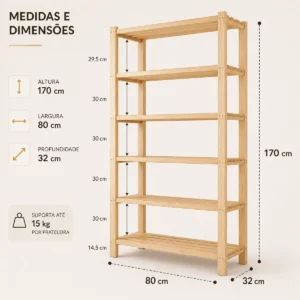 Kit 2 Estante Prateleiras Armário Multiuso Madeira Pinus - Imagem 7