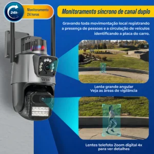Câmera Segurança Wi-fi Ip Dual com Sirene Visão Noturna Colorida 355° App Icsee Prova Dágua Cor Preto - Hw - Imagem 6