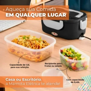 Marmita Elétrica Térmica Preta Bivolt 110v/220v E Veicular 12v/24v + Bolsa Térmica Lancheira Doméstica Trabalho 1.5l Carro/casa Portátil Aquecedor De Alimentos Uber Carro Caminhão - Imagem 6