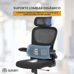 Cadeira Escritório Ergonômica Genebra B500 Luvinco Cor Preto Com Suporte Lombar Estofado Mesh - Imagem 6