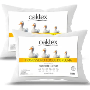 Kit 2 Travesseiros 70x50 Antialérgico Lavável Fibra Siliconada Toque de Pluma de Ganso Oaktex Cor Branco - Imagem 1