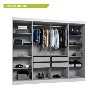 Guarda Roupa Casal Branco Paris 8 Portas 4 Gavetas Espresso Móveis - Imagem 4