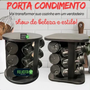 Porta Temperos Condimentos Giratório Kit 12 Potes De Vidro Com Tampa Dosadora 3 Regulagens Preto Quadrado Bravli - Imagem 4
