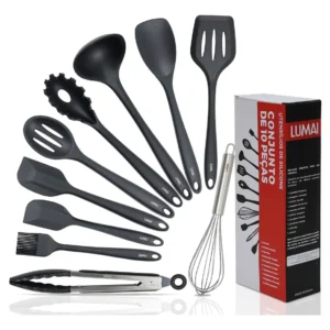 Lumai Kit de Utensilios de Cozinha de Silicone Maciço Miami Premium - Conjunto com 10 Peças Livre de BPA - Jogo com Espatulas Pegador Conchas Colheres Batedor de Ovos - Tamanho Grande e Pegada Firme - Imagem 1